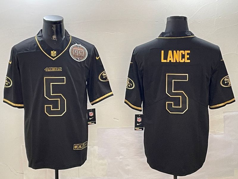 Men San Francisco 49ers #5 Lance Black Gold Throwback 2024 Nike Limited NFL Jersey style 2